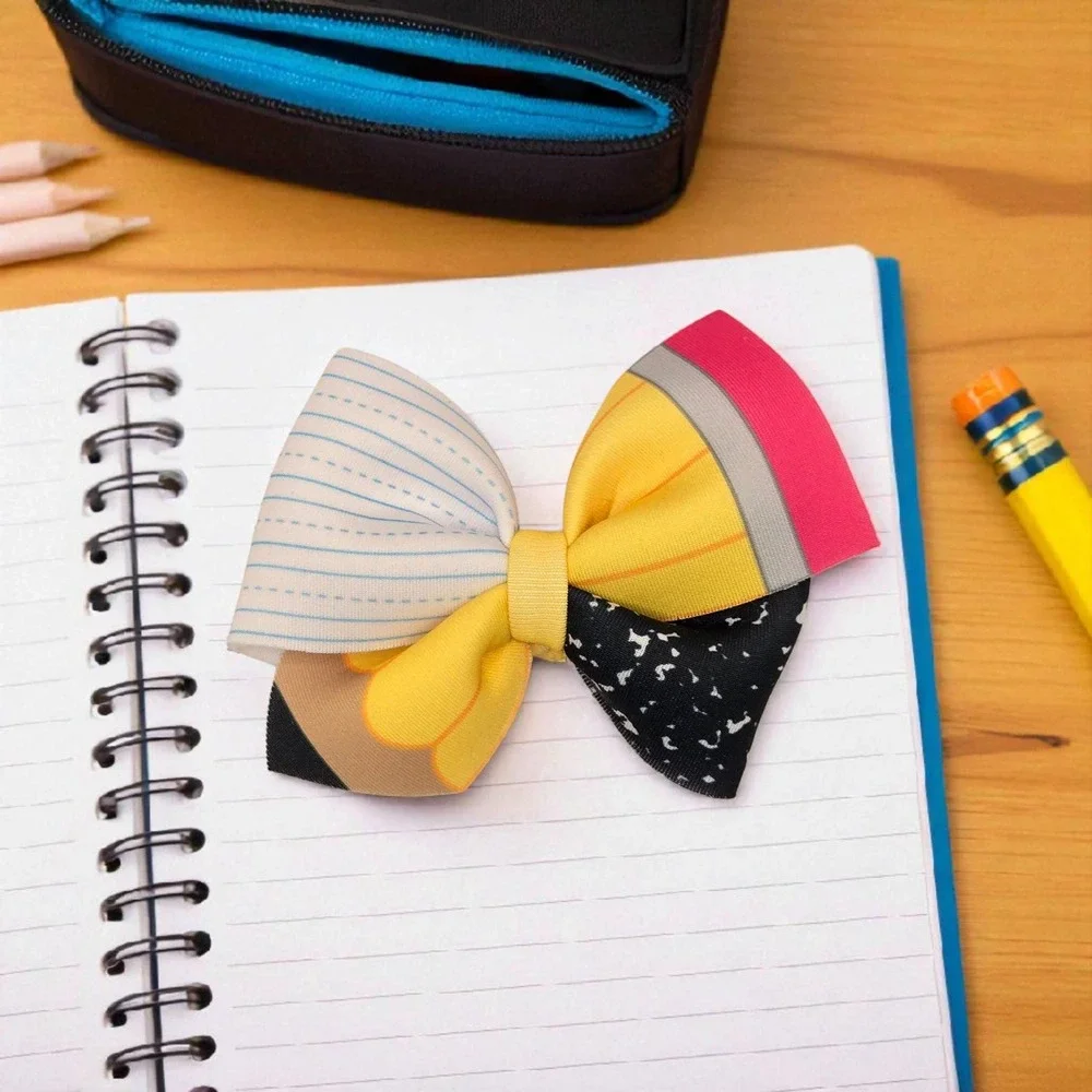 Back to School Hair Bow‎ – Notebook, Pencil & Crayon Themed Bow – School Bow